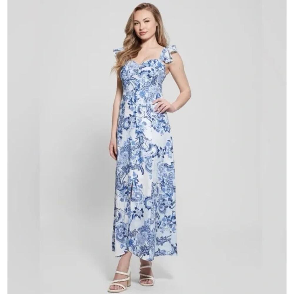 Guess Sleeveless Eco Rose Linen Blend Maxi Dress size 10